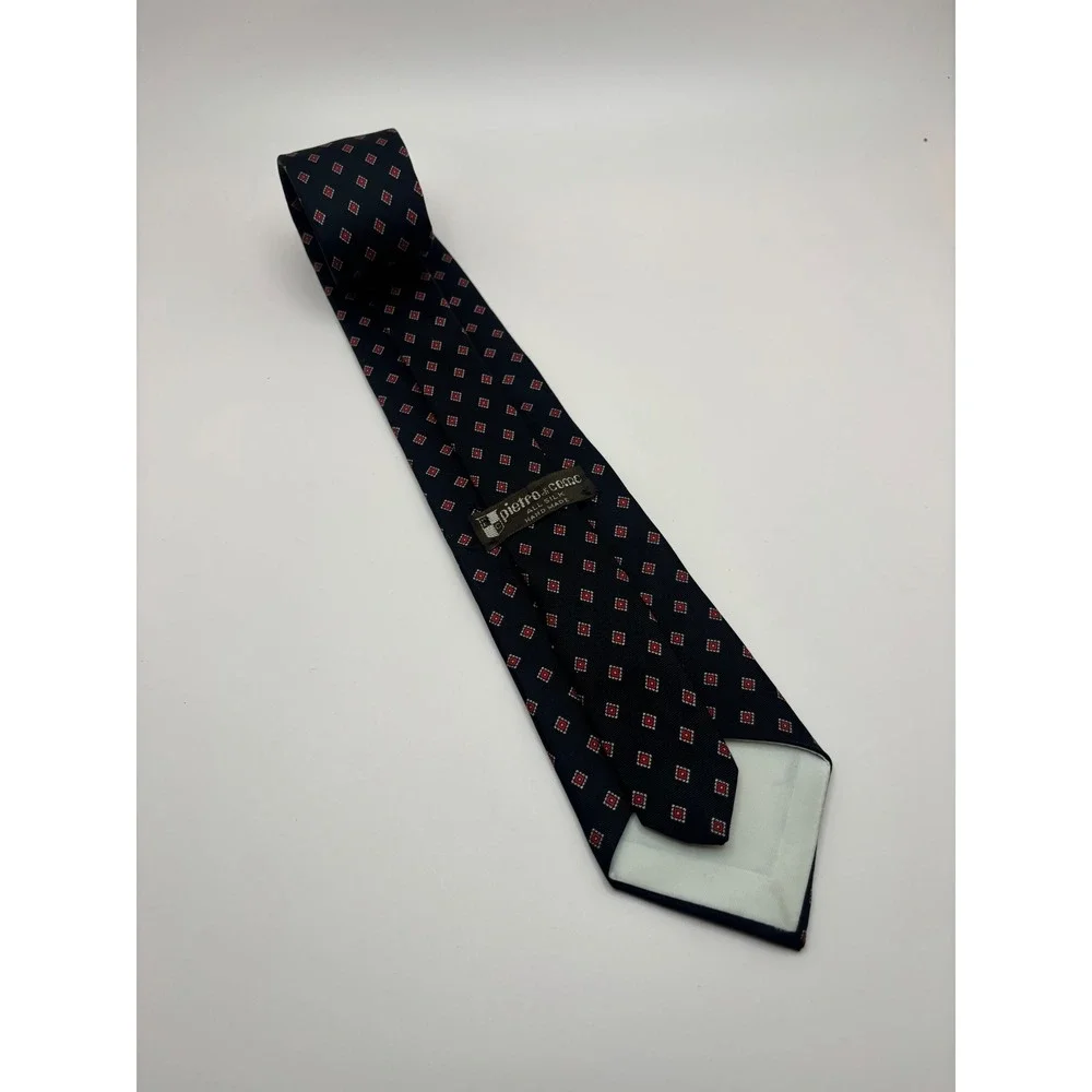 Pietro di Como Navy Blue Silk Geometric Diamond Pattern Hand Made Tie USA